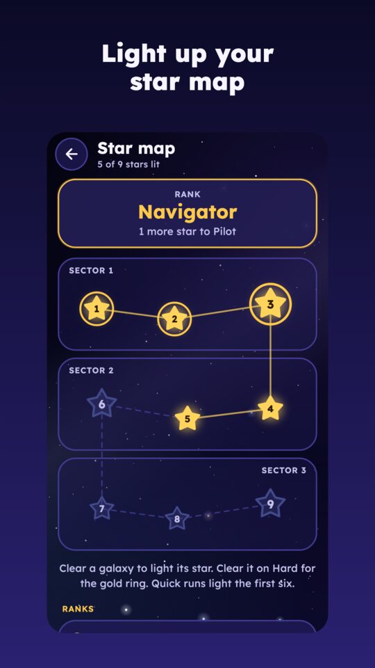 The star map: light up a star for every galaxy you clear